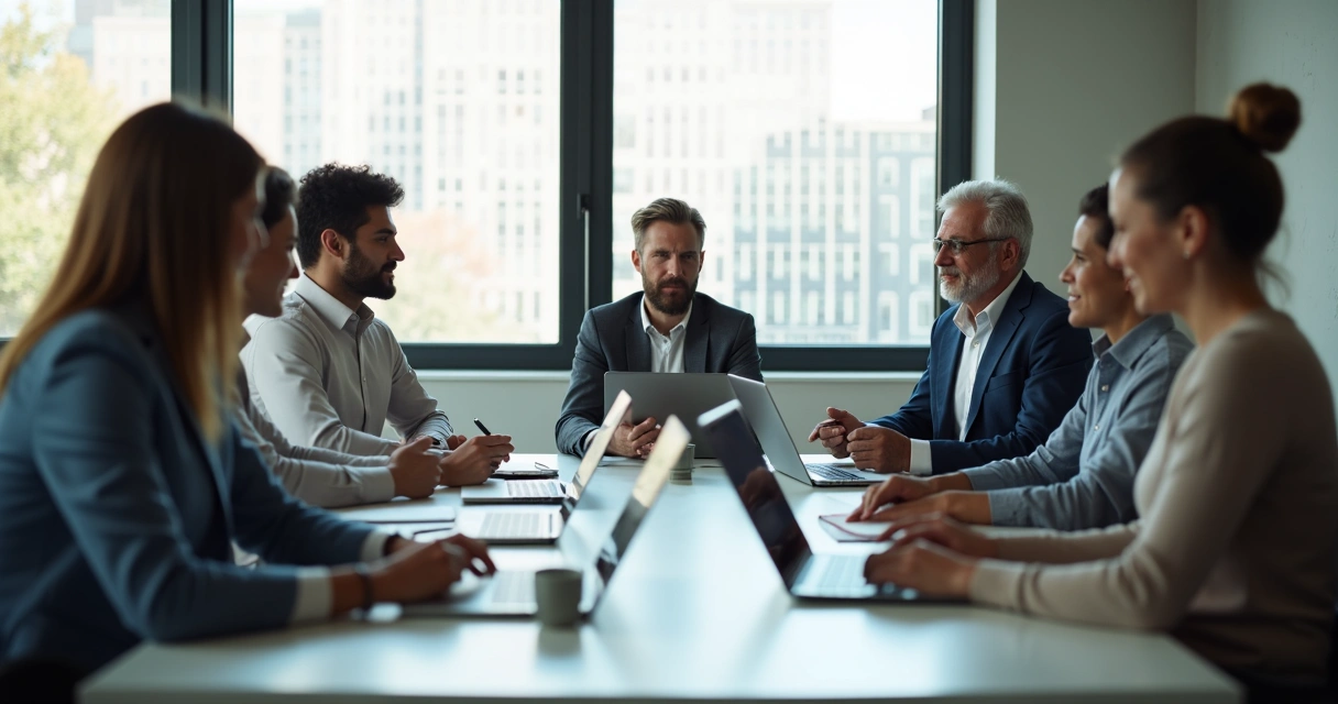 Equipe multigeracional em reunião de trabalho 