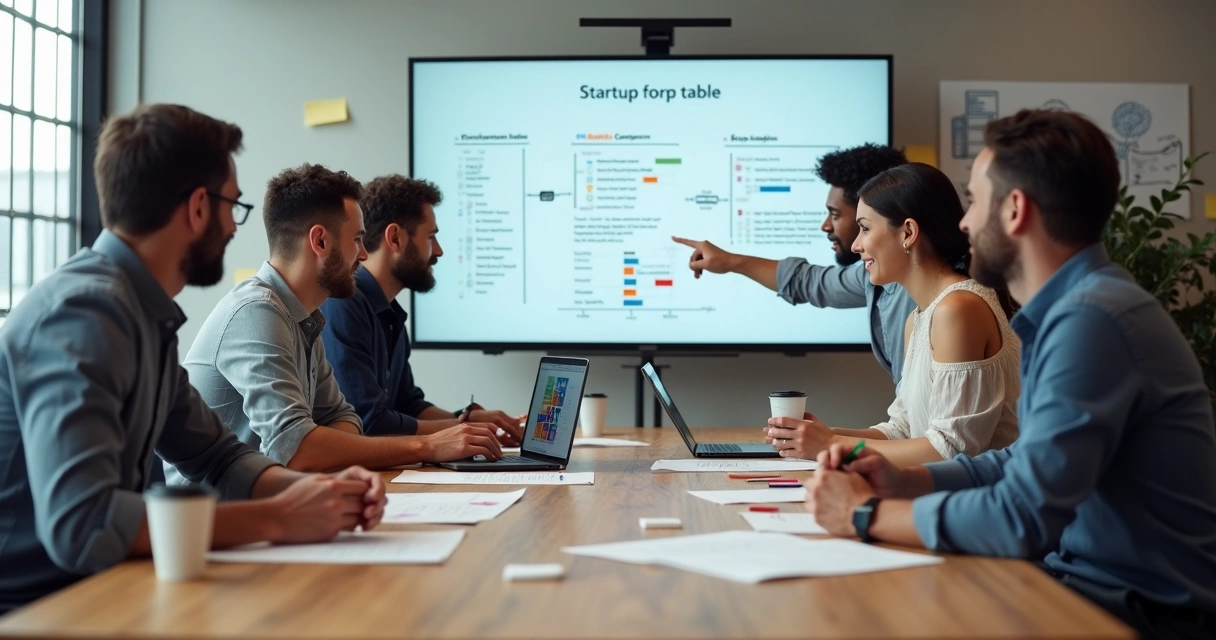 Equipe reunida revisando documentos societários na mesa 