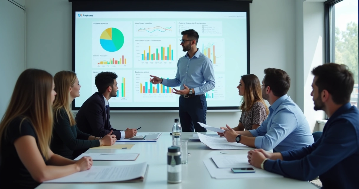 Reunião com gestores analisando resultados de vendas 