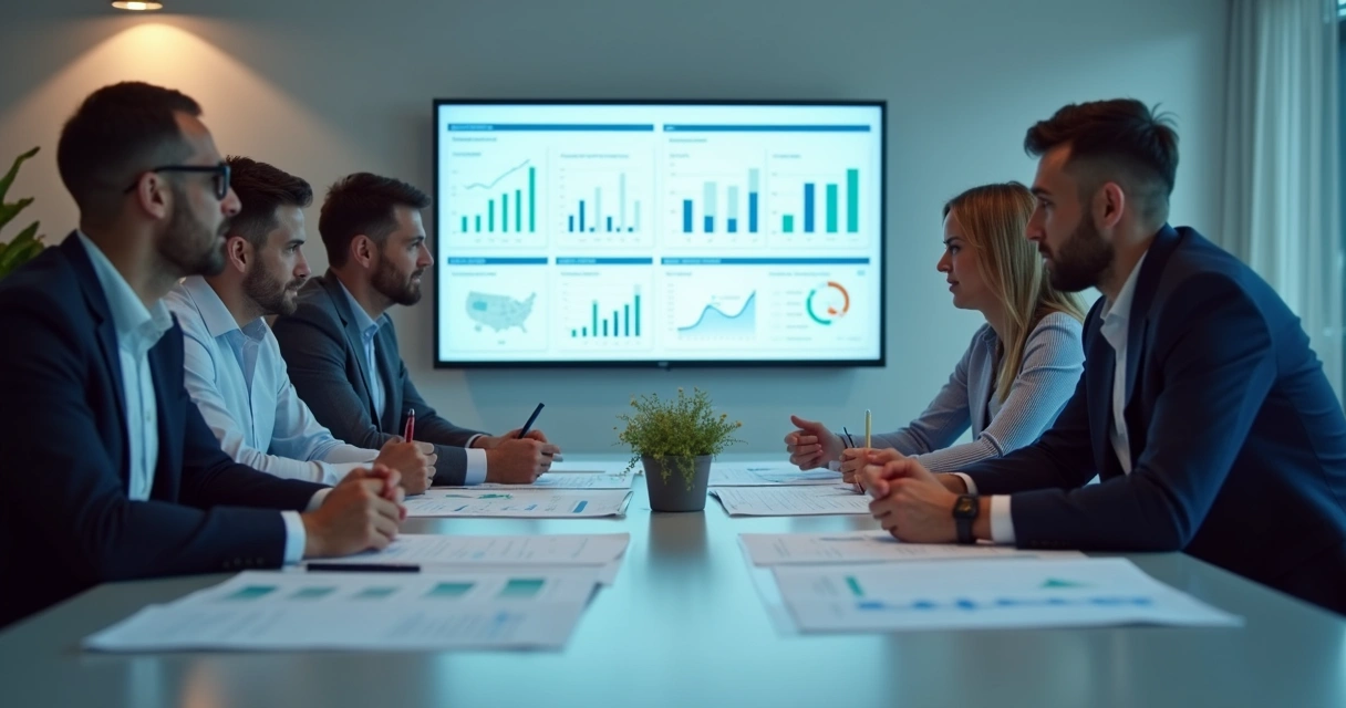 Gestores discutindo desempenho de uma clínica odontológica em reunião