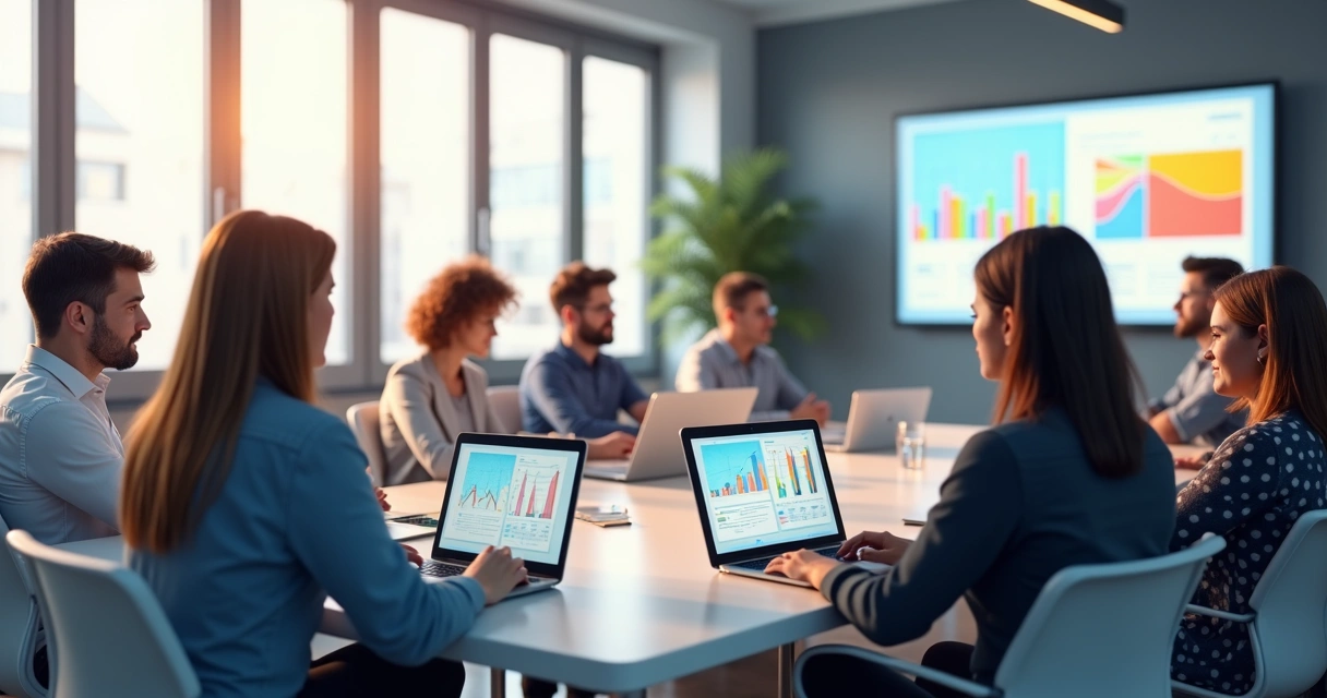 Como sair de 10 para 100 parceiros sem perder qualidade Equipe de gestores de canais em reunião em escritório moderno, analisando relatórios coloridos em uma grande tela