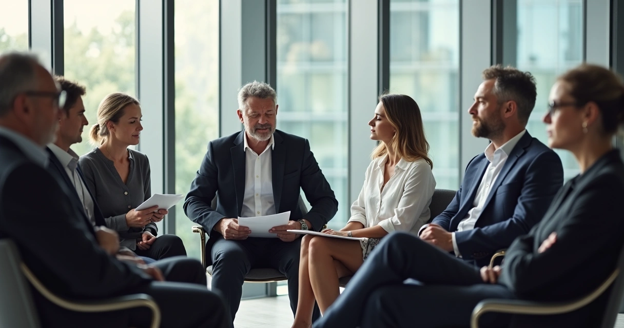 Gestores reunidos sentados em círculo, em momento de reflexão compartilhada 