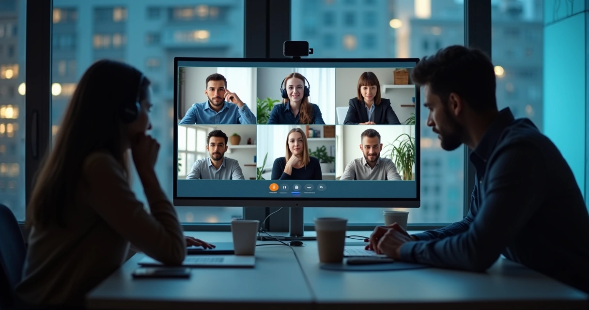 Equipe em videoconferência com sinais de cansaço emocional