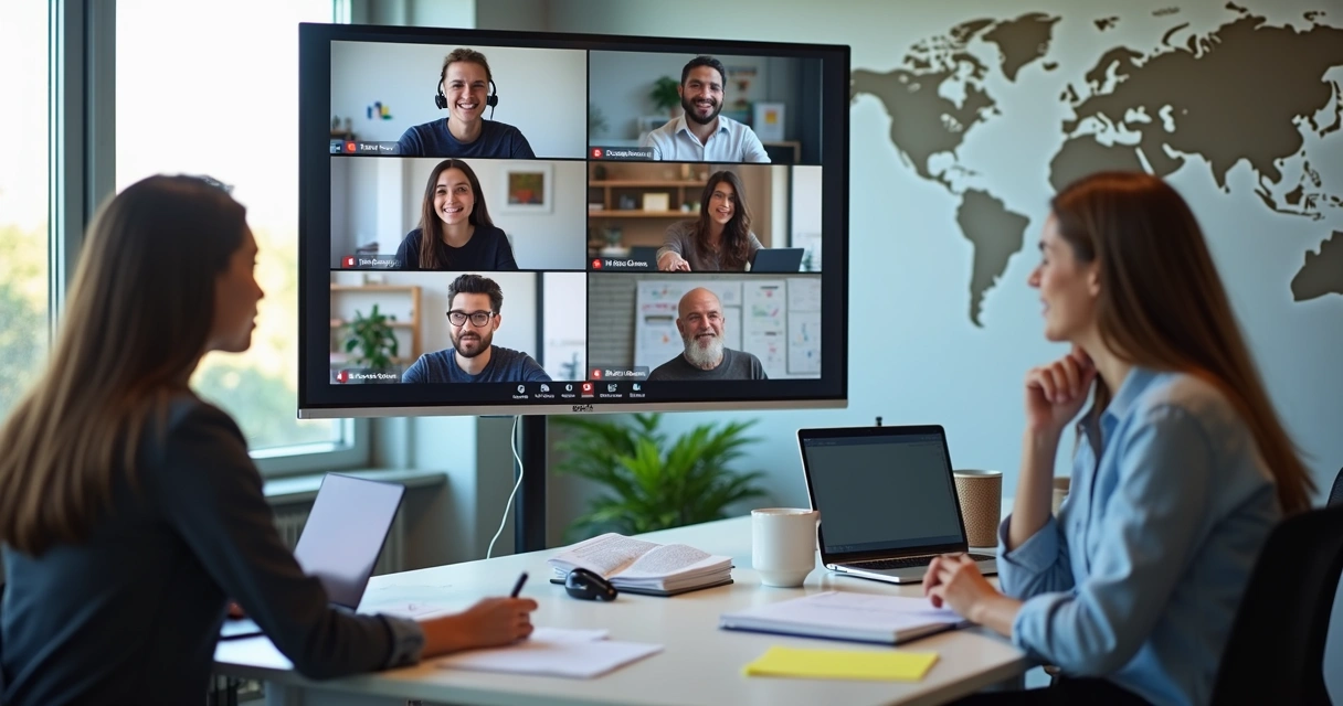 Equipe global em videoconferência com liderança aberta 