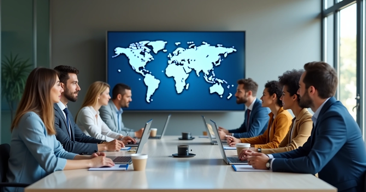 Equipe global em reunião com tensão e diferenças culturais