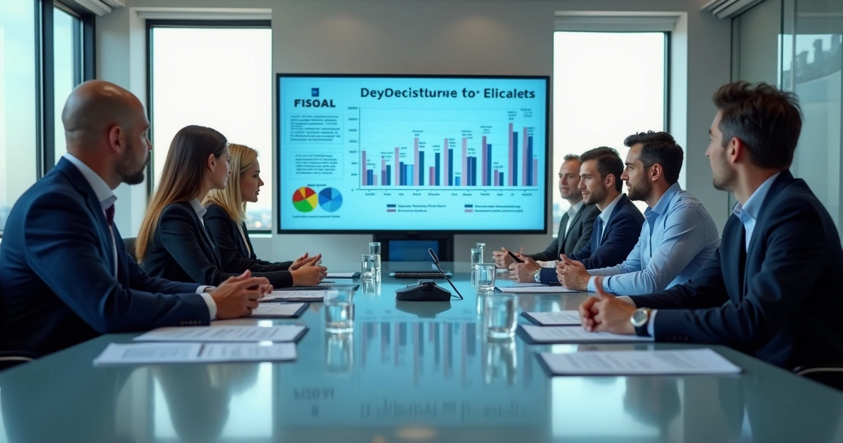 Executivos discutindo governança fiscal em reunião
