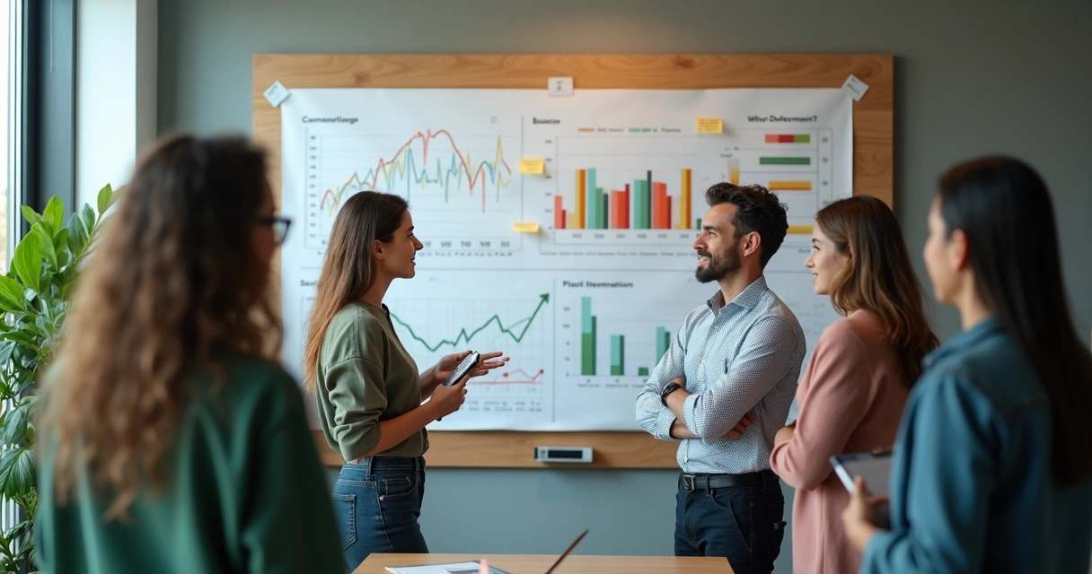 Time analisa gráficos na parede 