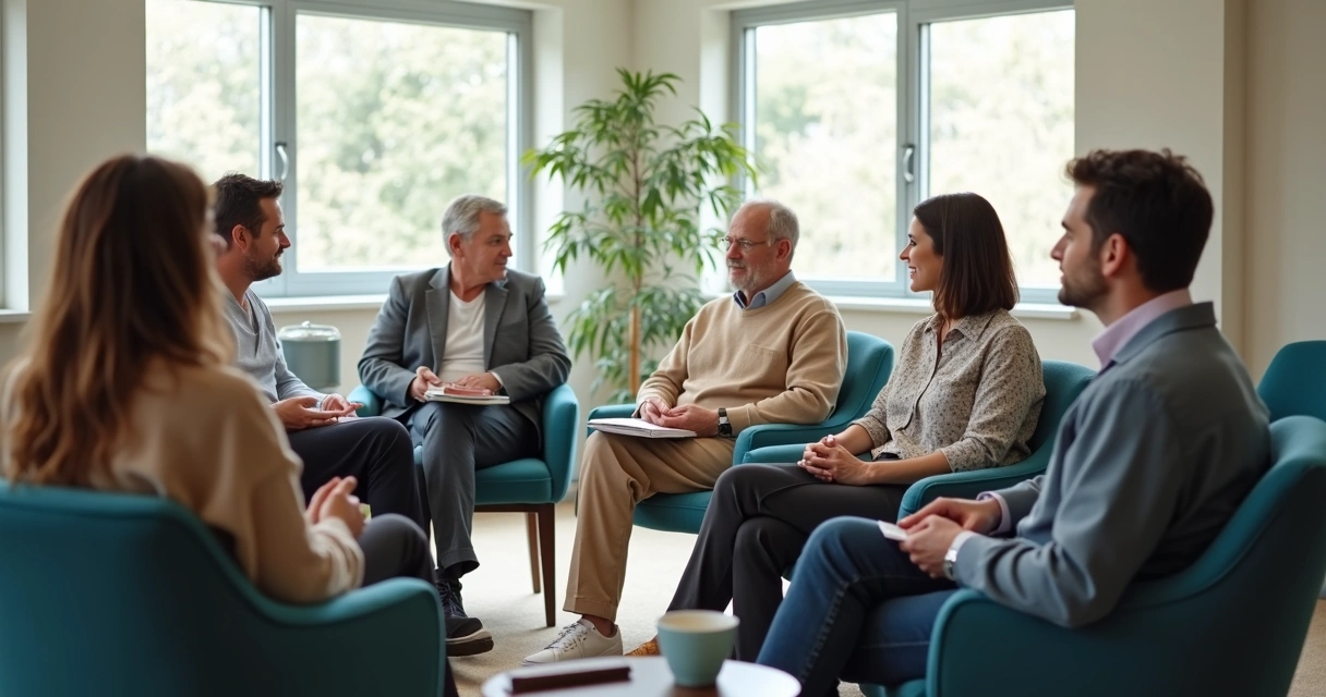 Grupo em reunião com uma pessoa isolada ao fundo