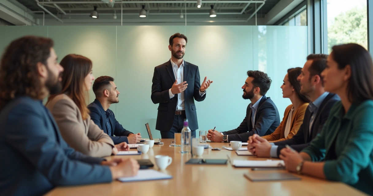 Equipe em reunião ouvindo uma história no trabalho
