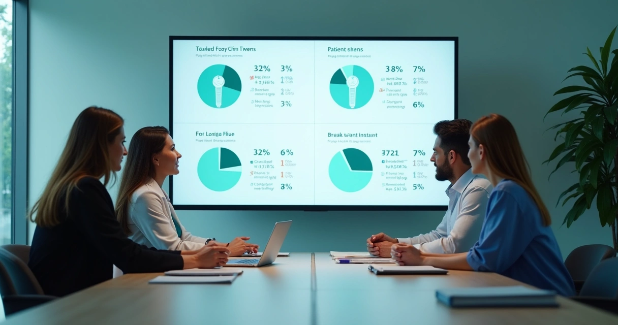 Equipe de clínica analisando indicadores financeiros em reunião 