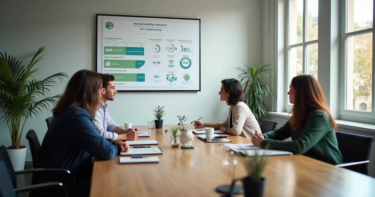 Grupo observando painel de indicadores humanos