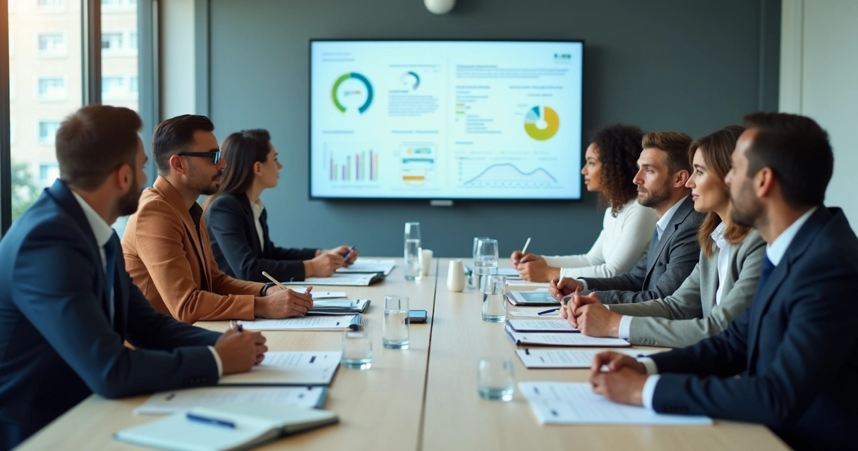 Equipe analisando indicadores humanos em reunião