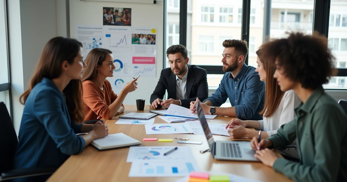 Equipe analisando indicadores sociais em reunião