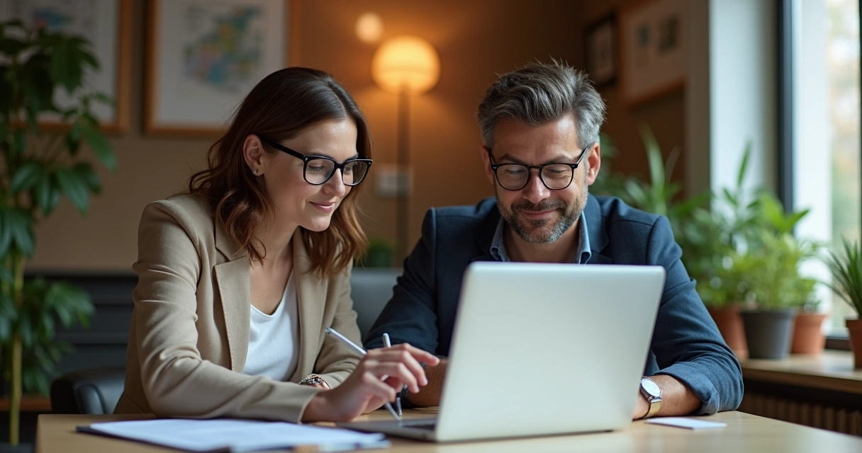 Gestor e colaborador de PME em reunião individual revisando objetivos