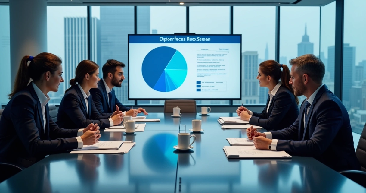 Profissionais discutindo reformas tributárias em uma sala de reuniões 