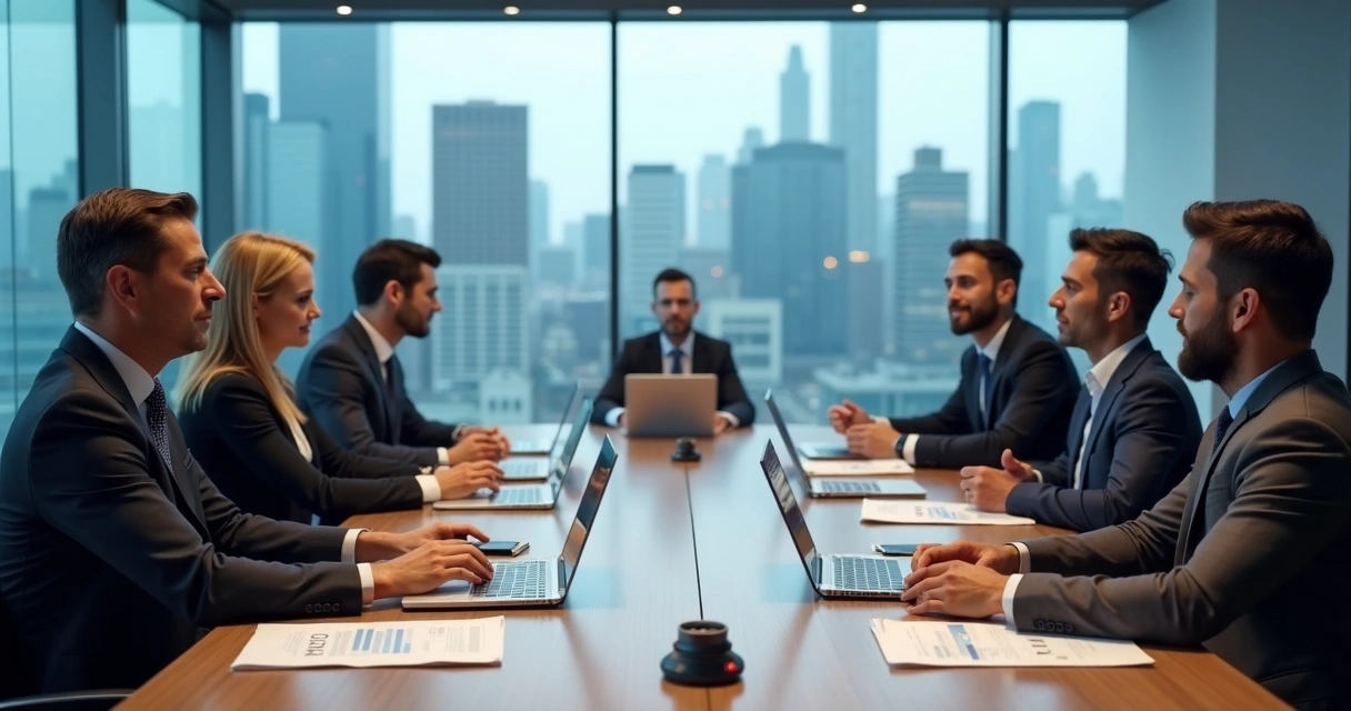 Equipe executiva em reunião de integração entre empresas 