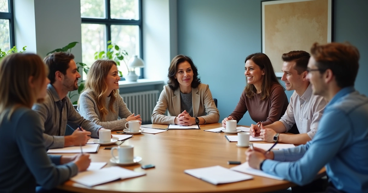 Grupo multicultural em reunião colaborativa