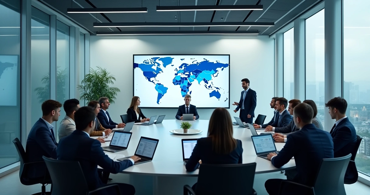 Equipes de países diferentes em reunião de integração 