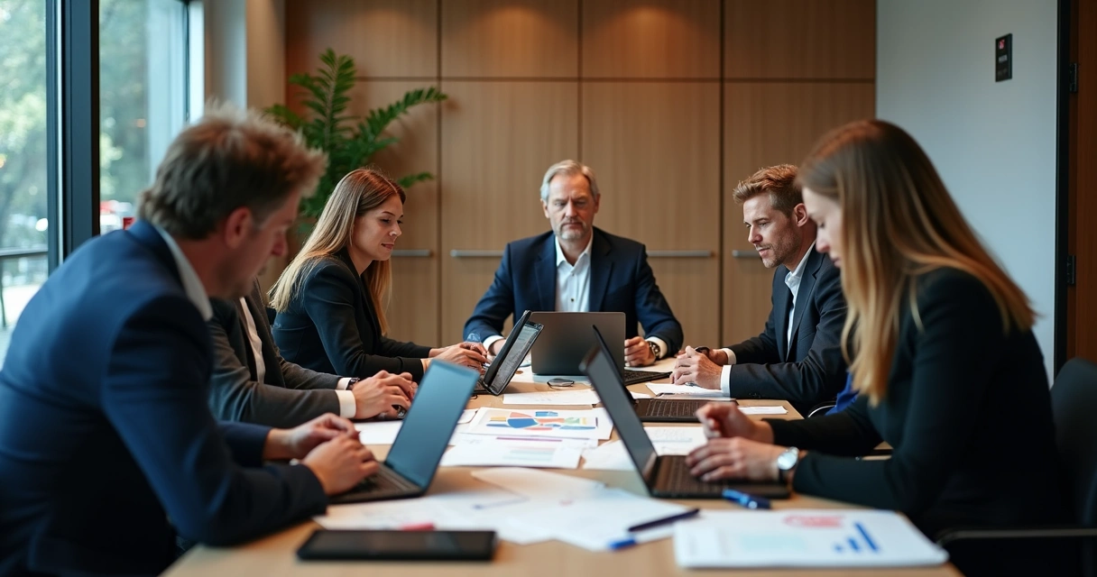 Reunião entre investidores e equipe gestora, discutindo estratégias de fundos privados. 