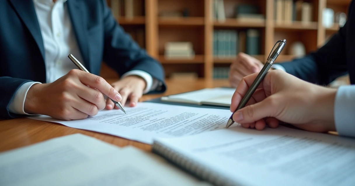 Reunião jurídica sobre distrato de imóvel com documentos na mesa 