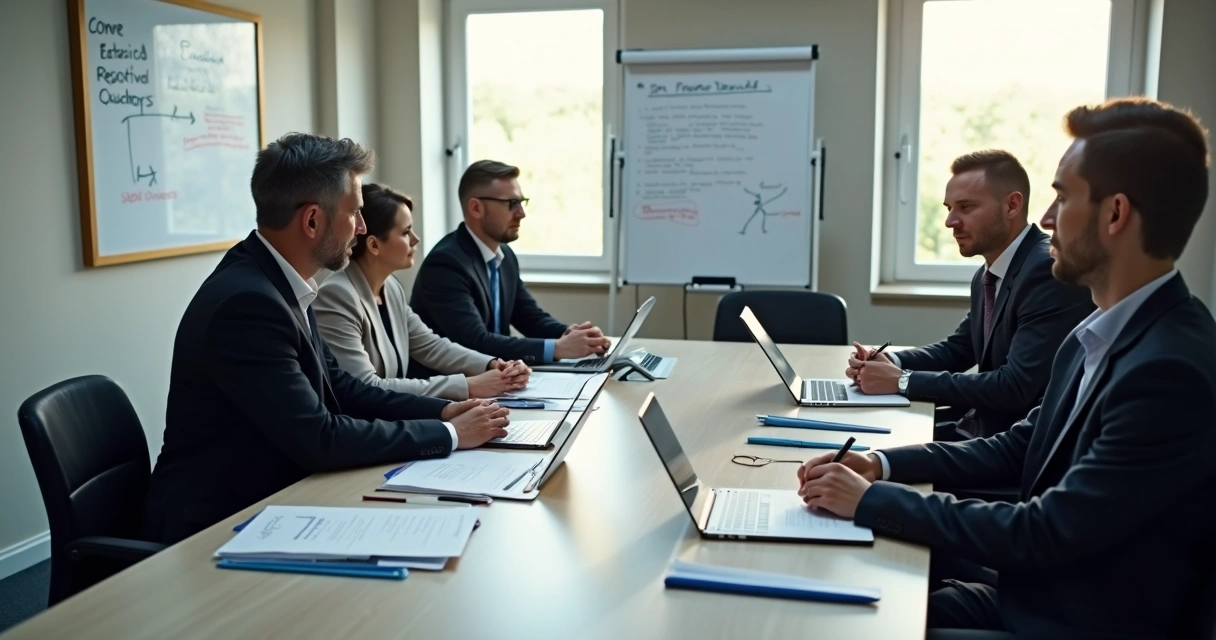 Reunião de especialistas discutindo legislação EAD, papéis na mesa 