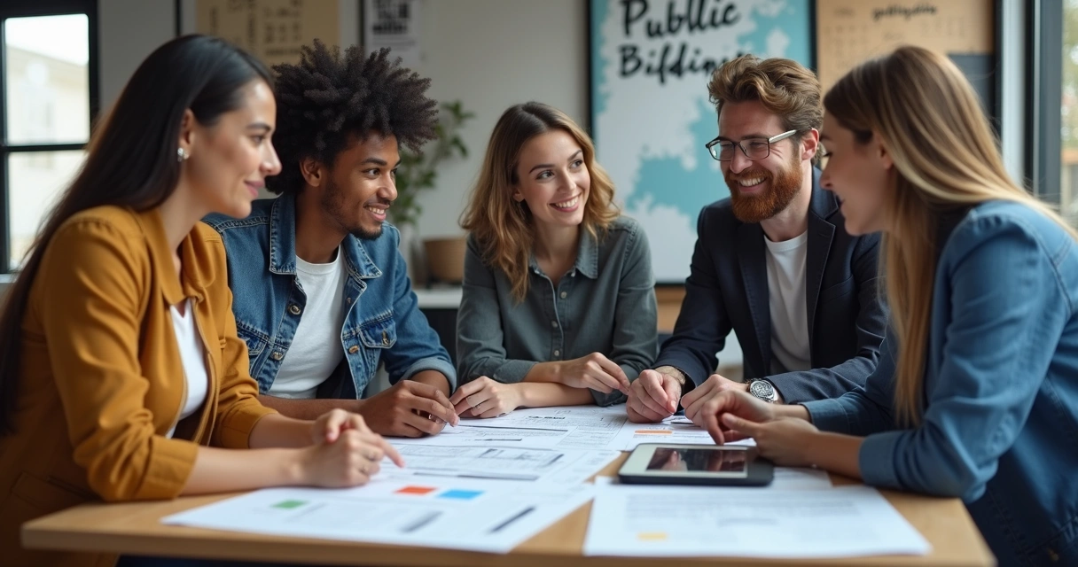 Pequenas empresas se reunindo para analisar edital de licitação pública