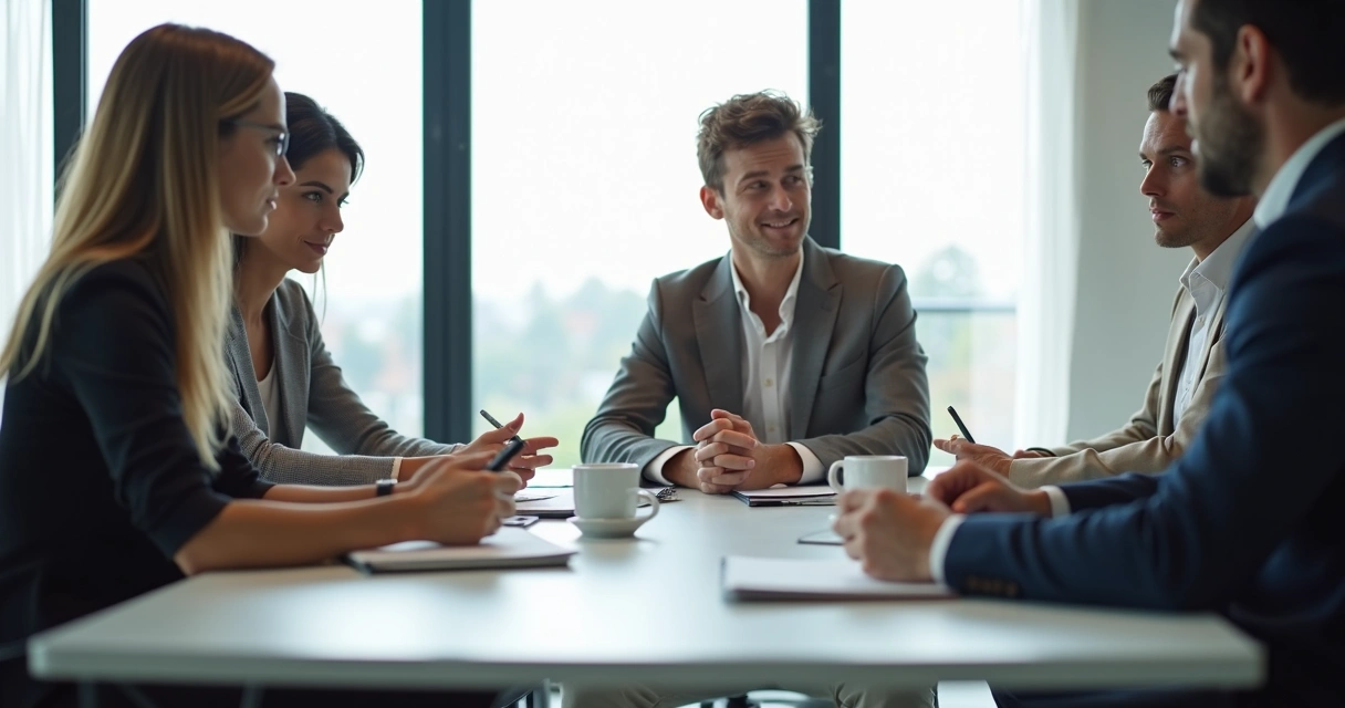 Liderança calma em reunião com equipe