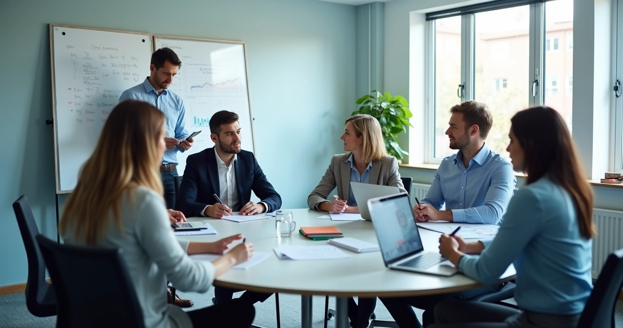Equipe em reunião com participação compartilhada 