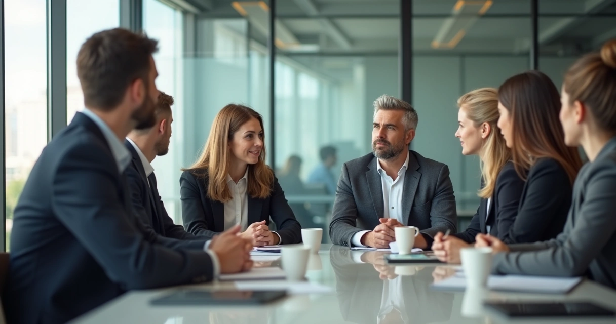 Líder observando equipe em reunião estratégica