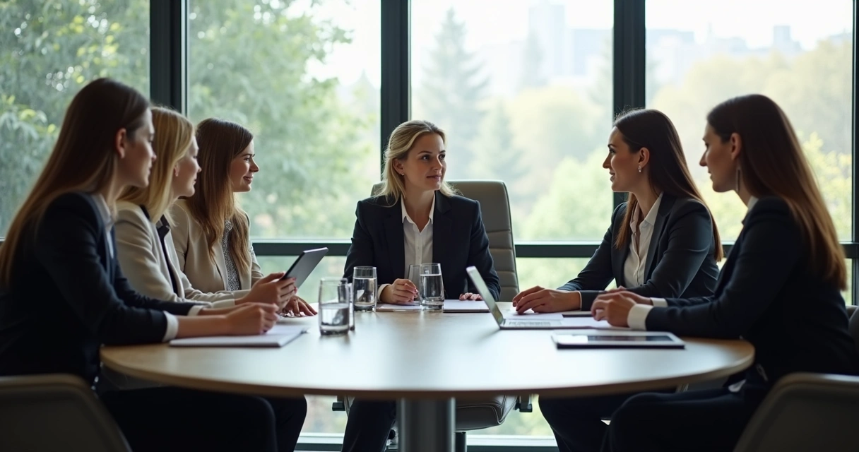 Reunião com mulheres líderes em mesa redonda 