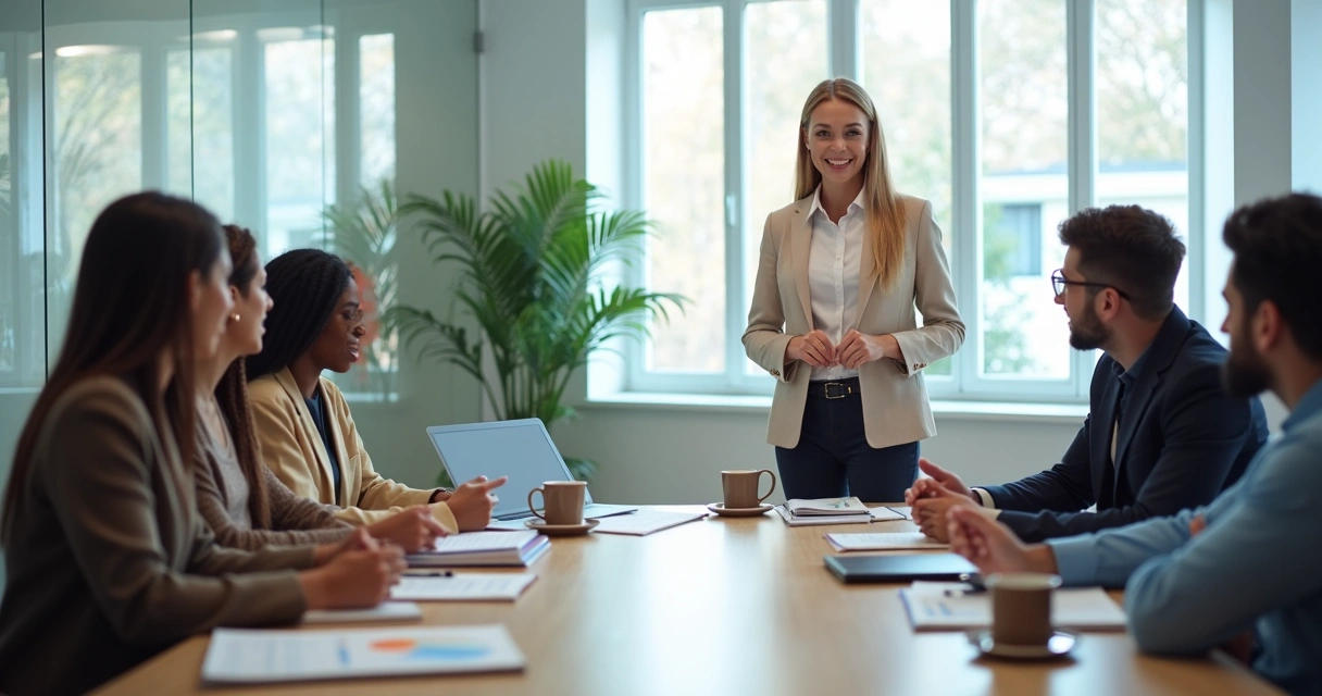 Liderança feminina em reunião com equipe