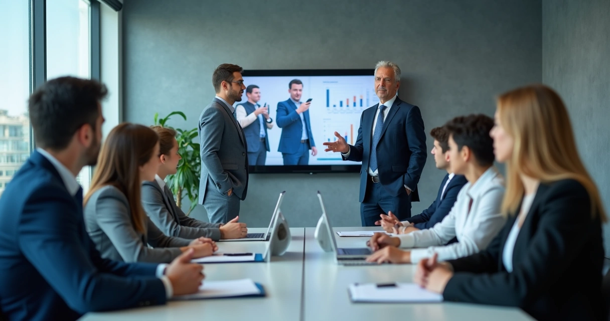 Liderança em reunião com equipe híbrida 