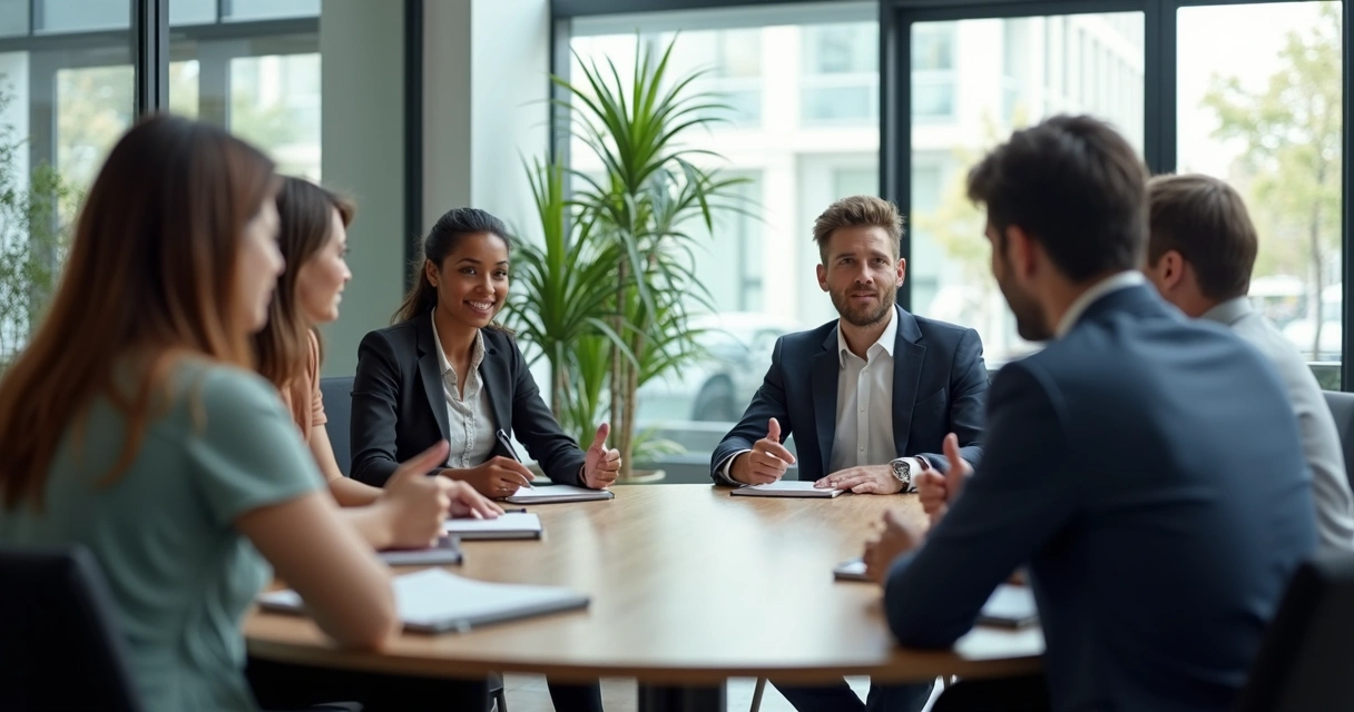 Equipe em reunião com comunicação respeitosa e limites claros