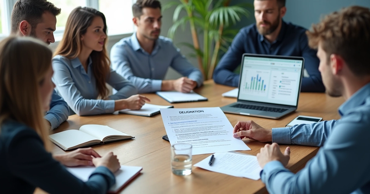 Equipe em reunião definindo limites éticos em documento