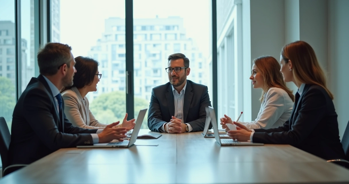 Equipe em reunião com líder conduzindo conversa com clareza