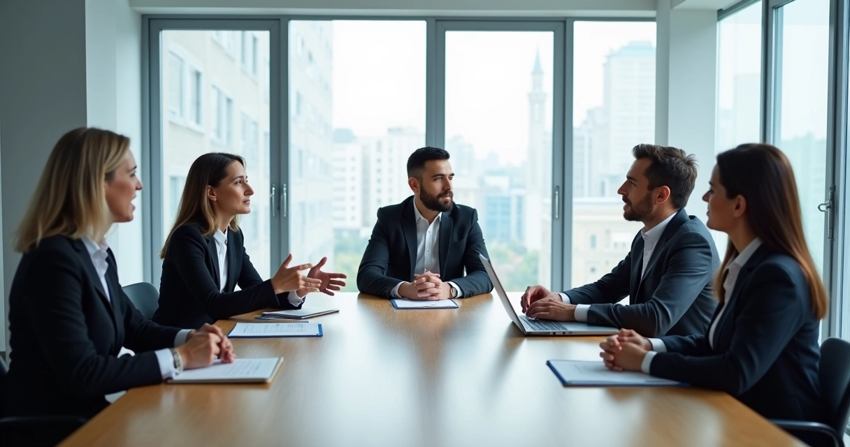 Equipe em reunião observando postura e gestos