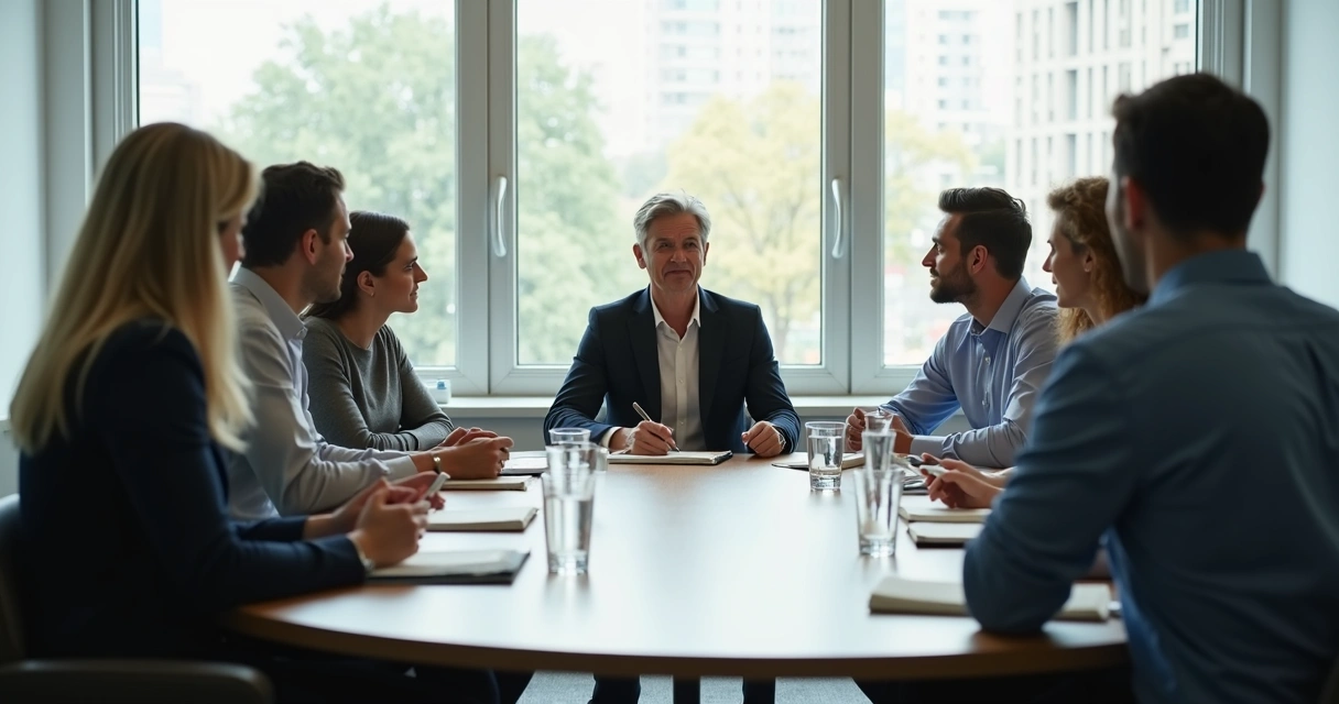 Grupo em reunião observando linguagem corporal 