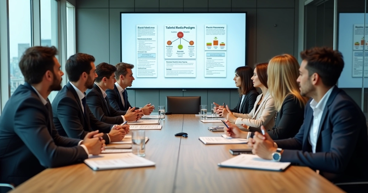 Gestores analisando talentos em reunião