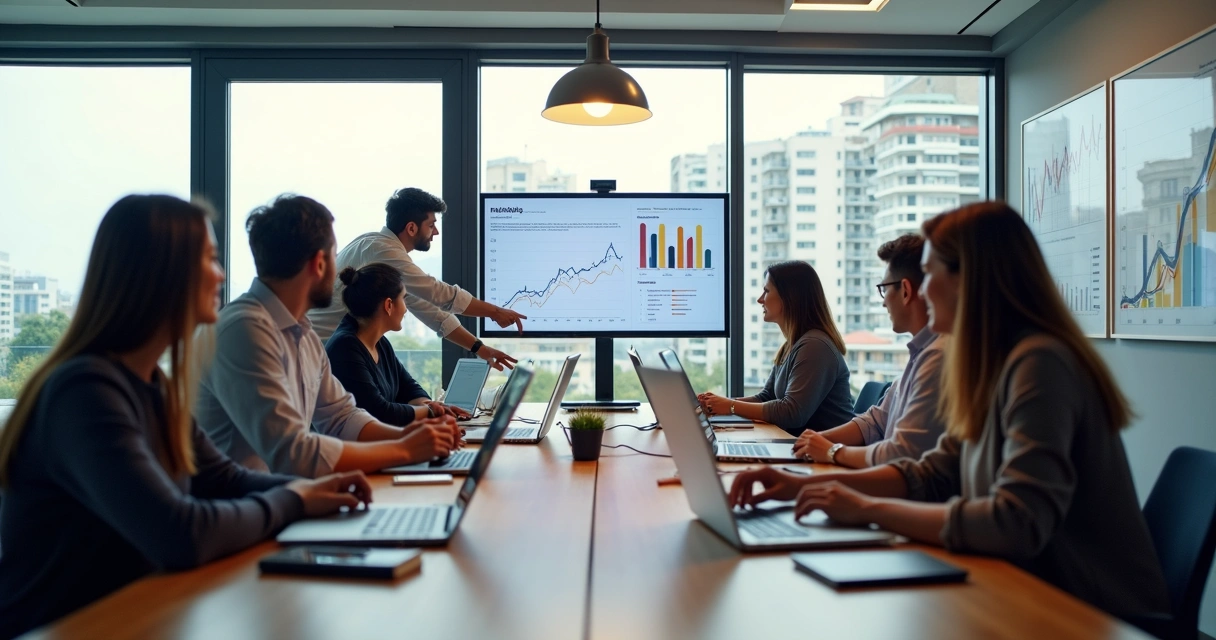 Profissionais reunidos em reunião de marketing em Betim 