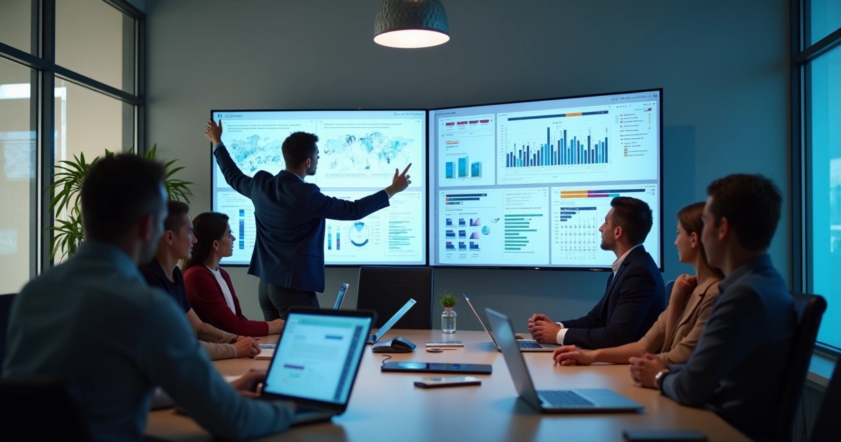 Reunião de equipe de marketing digital em escritório 