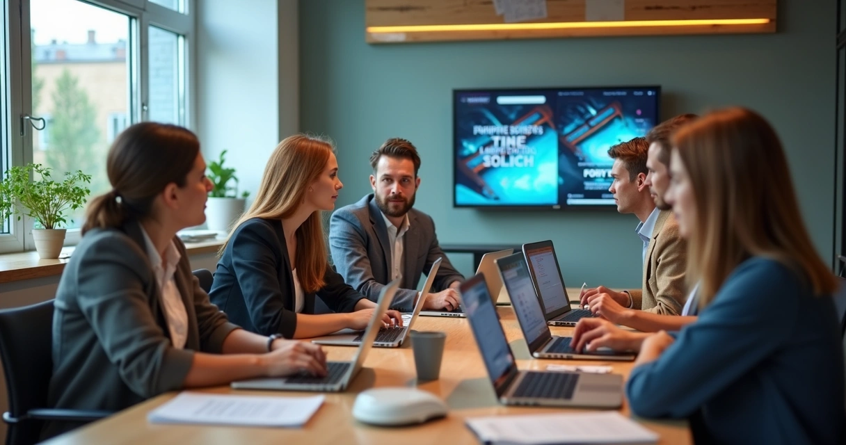 Equipe de marketing digital reunida em uma escola