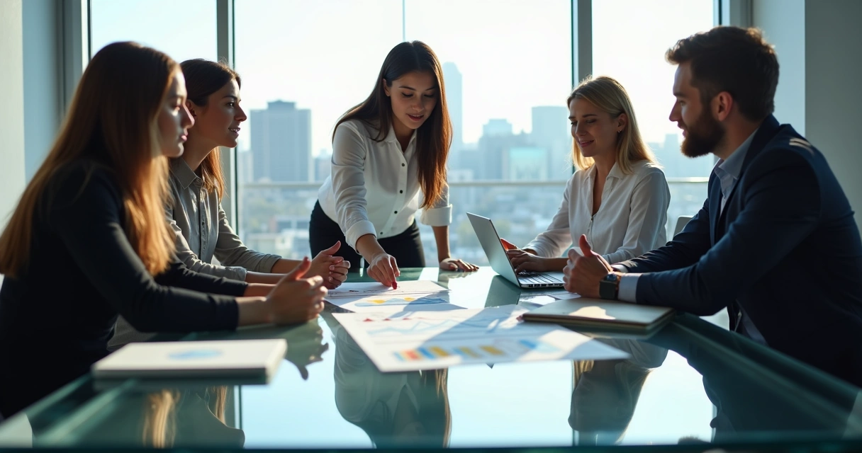 Reunião entre times de marketing e finanças revisando ROAS 