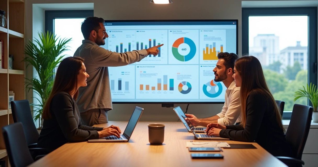 Equipe de marketing em reunião estratégica em escritório moderno 