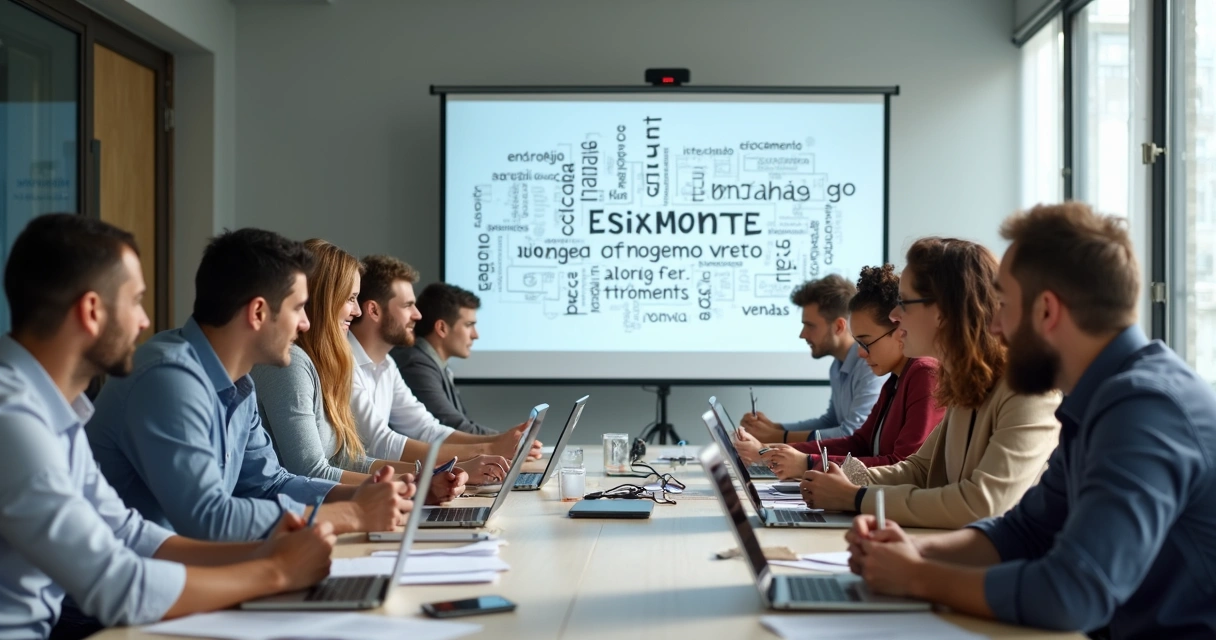 Equipe de marketing digital analisando estratégias em reunião 