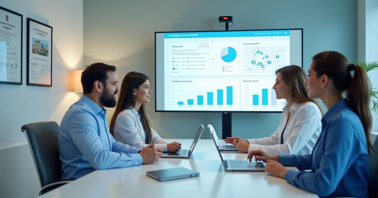 Reunião de marketing com equipe de clínica odontológica