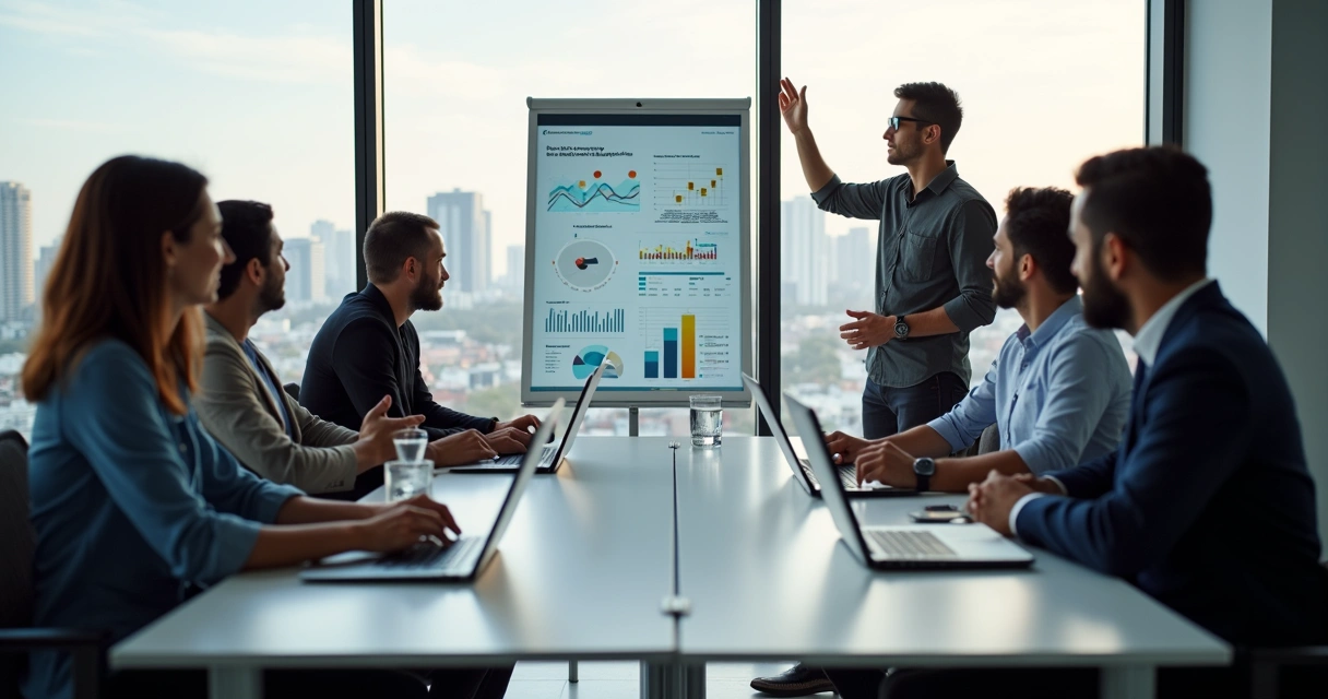 Reunião estratégica de marketing entre equipe e cliente em Piracicaba 