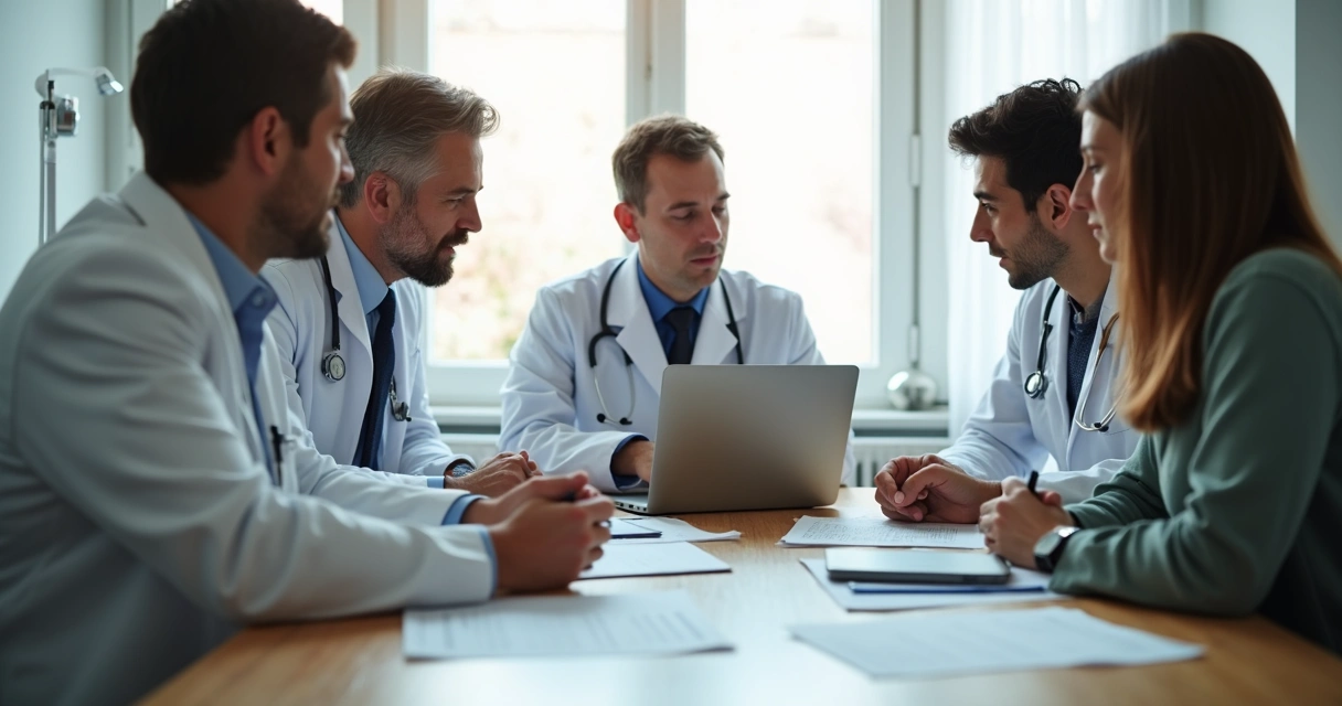 Médicos reunidos em reunião com contador 