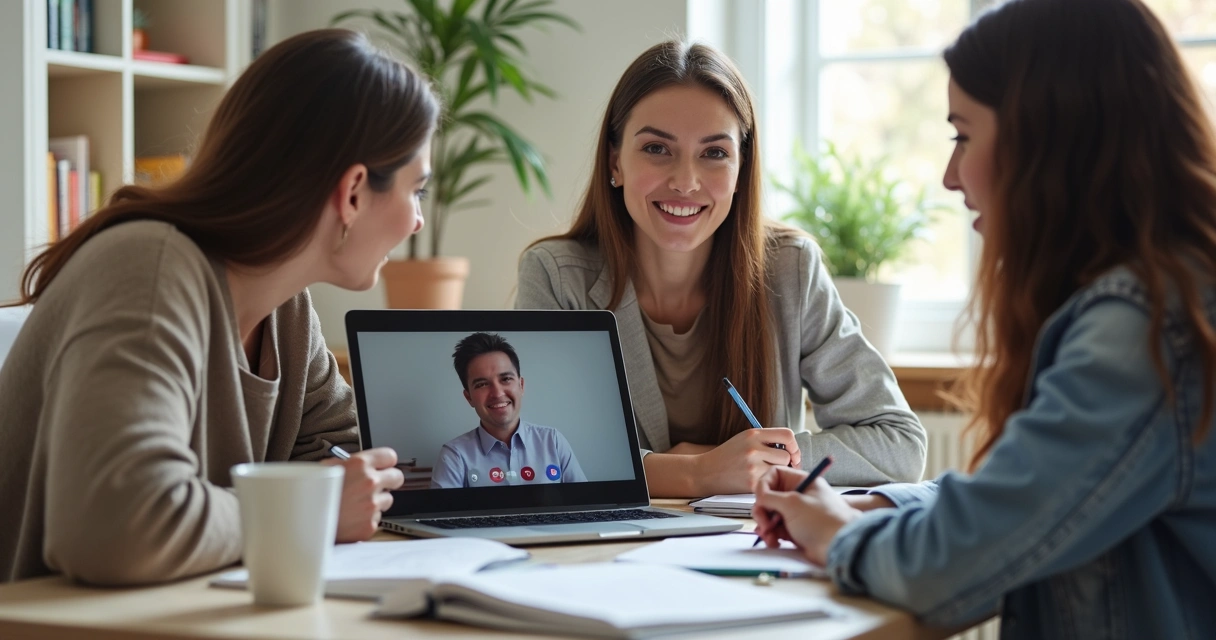 Tutor orientando alunas em ambiente educacional EaD 