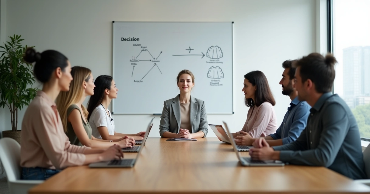 Executivos em reunião praticando mindfulness antes de tomar decisões 