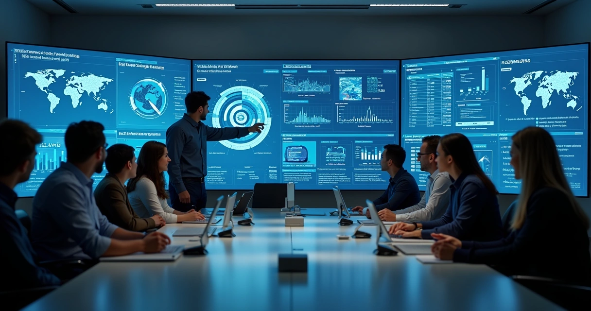 Equipe de TI monitorando SLAs em reunião de acompanhamento 